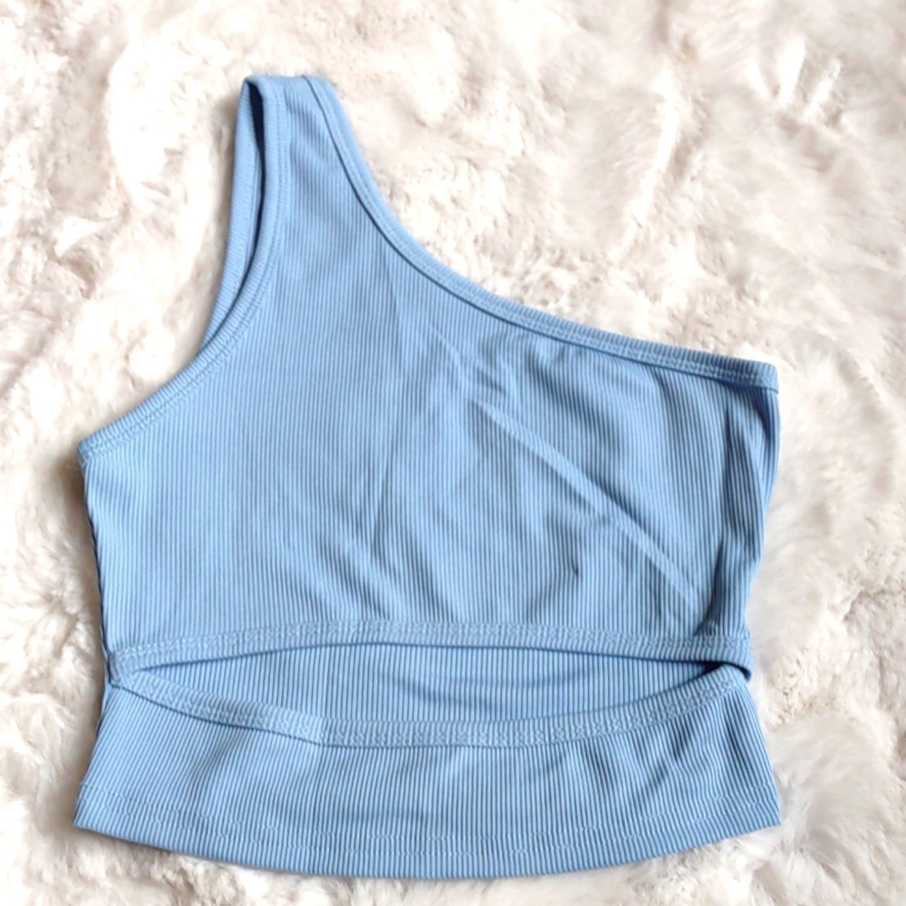 Blue one shoulder crop top
